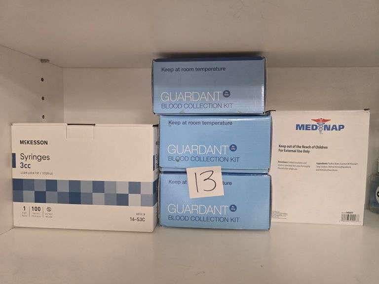 MEDICAL SUPPLIES INCLUDING MCKESSON 3cc SYRINGES ; GUARDANT BLOOD COLLECTION KIT AND MED NAP CASTILE SOAP TOWELETTES