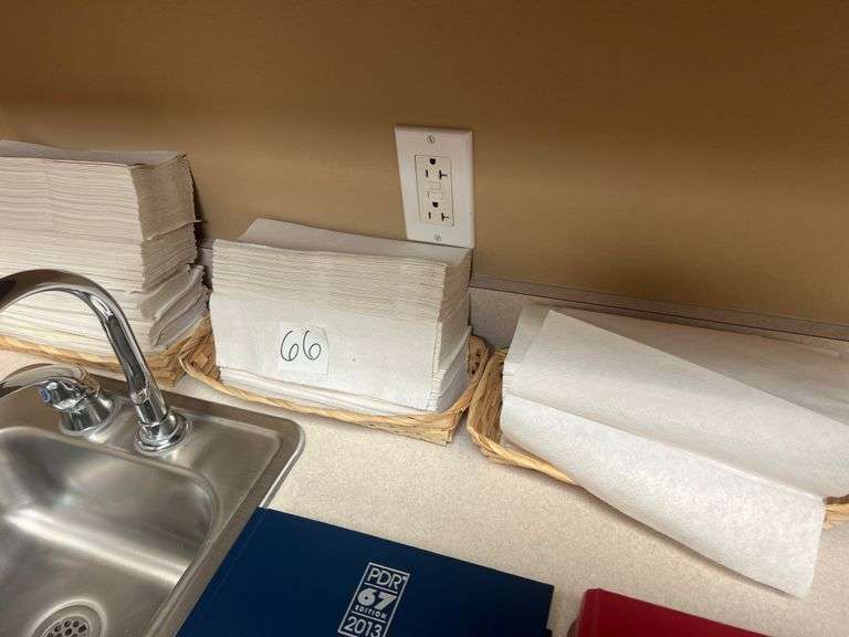 WICKER BASKETS APROX 1'x5" EACH FULL OF HAND TOWELS