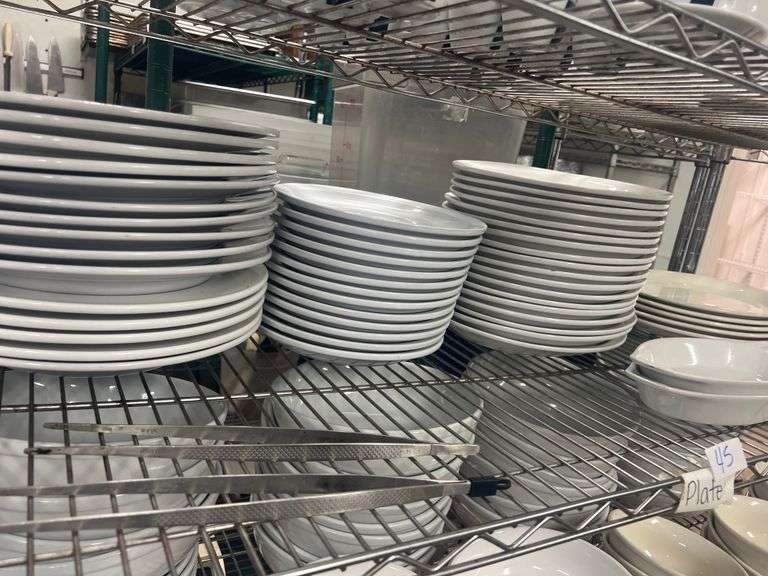 ACOPAWHITE PLATES INCLUDING 9" & 1' FORTESSA SMALL TEA CUPS, AND OTHER SERVING PLATTERS