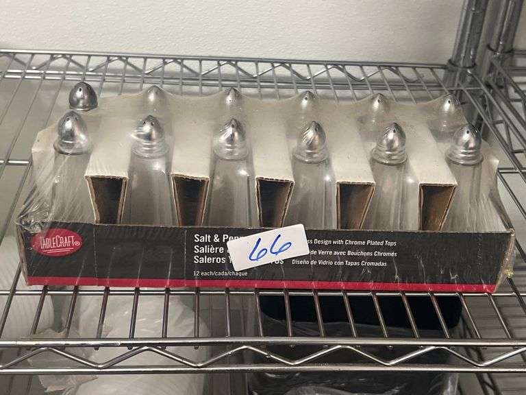 TABLECRAFT SALT & PEPPER SHAKERS GLASS WITH CHROME PLATED TIPS 12PCS