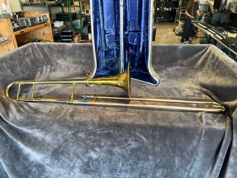 VINTAGE SILVERTONE TROMBONE 183837 MADE IN ELKHART-IND WITH CASE INCLD.