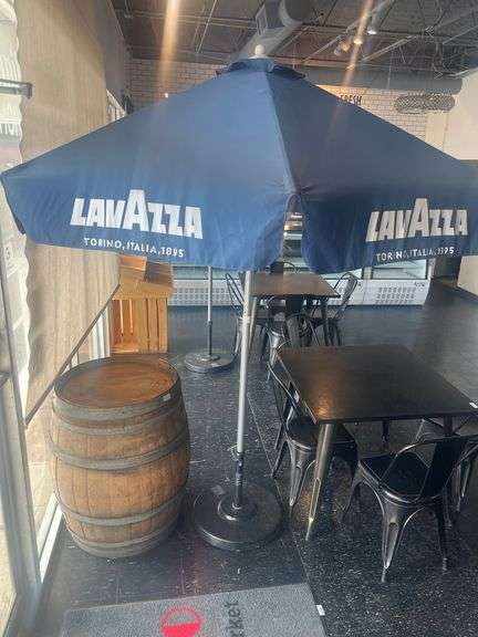 LAVAZZA TORINO, ITALY POLYESTER PATIO UMBRELLAS WITH HEIGHT AND ANGLE ADJUSTMENTS APROX 7'H