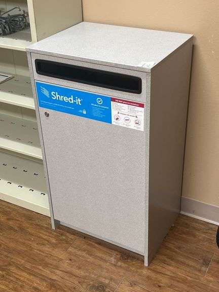 SHRED-IT TRASHCAN WITH LOCK APROX 20.5"x16"x36"