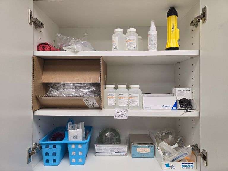 COMPLETE CONTENTS OF SHELVES INCLUDING CARDINAL HEALTH URINE TRANSFER DEVICE CHBIWUS100 ; MCKESSON SYRINGES; MCKESSON NORMAL SALINE ; ELECTROLASE DISPOSABLE HYFRECATOR TIPS; STERI-STRIPS ECT