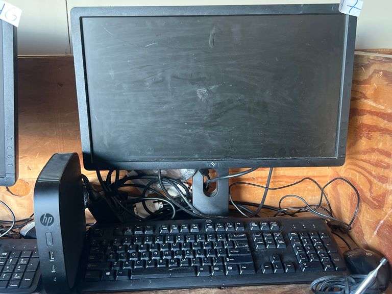 HP T530 THIN CLIENT DESKTOP COMPUTER WITH DELL LCD FLAT PANEL MONITOR P2012Ht,USB MOUSE & KEYBOARD, & BOTH NEEDED POWER CORDS INCLD.