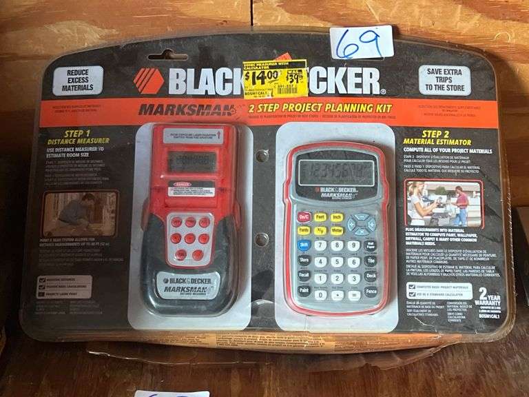 BLACK & DECKER MARKSMAN 2-STEP PROJECT PLANNING KIT BDSM1CAL1 WITH MARKSMAN DISTANCE MEASURER AND MARKSMAN MATERIAL ESTIMATOR