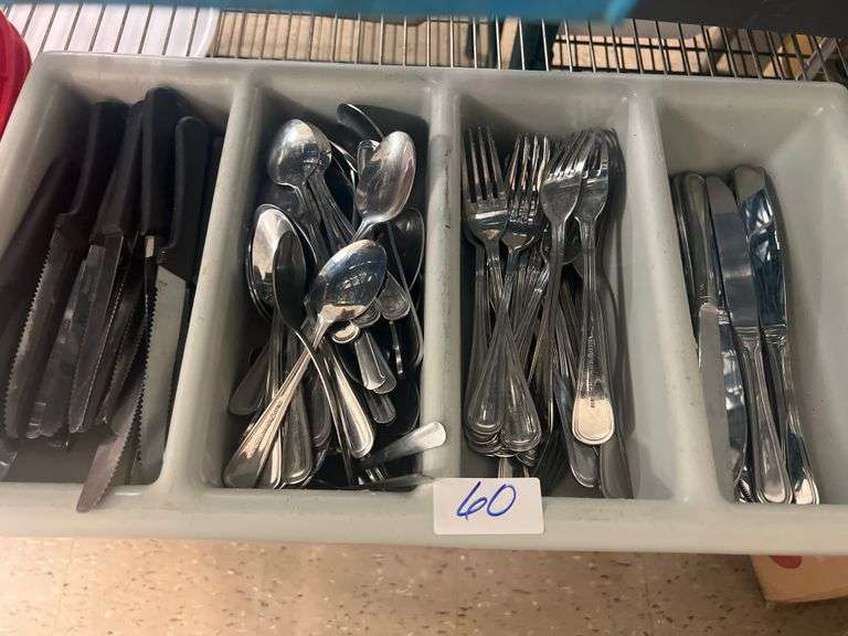 STAINLESS STEEL UTENSILS INCLUDING SPOON, FORK, STEAK AND BUTTER KNIVES