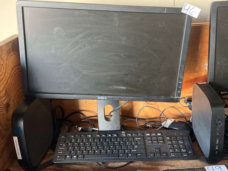 HP T530 THIN CLIENT DESKTOP COMPUTER WITH DELL LCD FLAT PANEL MONITOR P2012Ht,USB MOUSE & KEYBOARD, & BOTH NEEDED POWER CORDS INCLD.