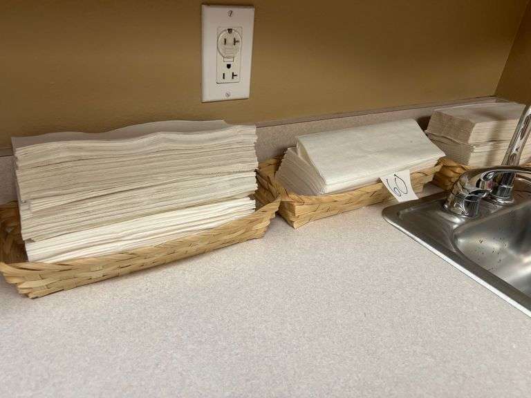 WICKER BASKETS APROX 1'x5" EACH FULL OF HAND TOWELS