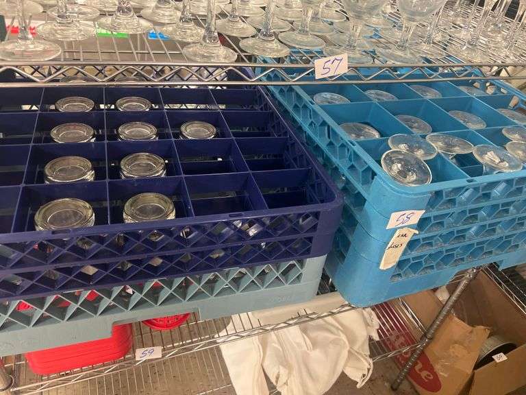 WINE GLASSES IN VARIOUS SIZES WITH TRAYS INCLD.