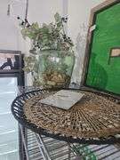 FAUX FOLIAGE WITH LARGE GLASS VASE