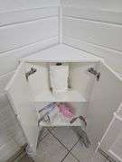 CORNER CABINET WITH 2-DOORS, 2-INNER TIERS VARIOUS SUPPLIES INCLD. APROX 4'H x 20"FRONT