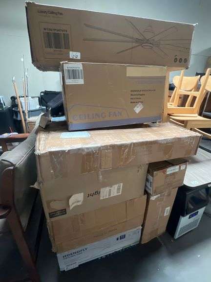 WIDE VARIETY OF CEILING FAN FIXTURES INCLUDING SMART FANS, ALL NEVER USED BUT OPENED POTENTIALLY MISSING HARDWARE