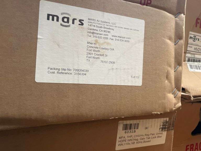 MARS AIR SYSTEMS MODEL HV2144-3UA-TS INDUSTRIAL AIR CURTAIN 115V 1PH 60Hz 1HP IN TITANIUM SILVER COLOR PULLED FROM WORKING ENVIRONMENT WITH BOXES INCLD.