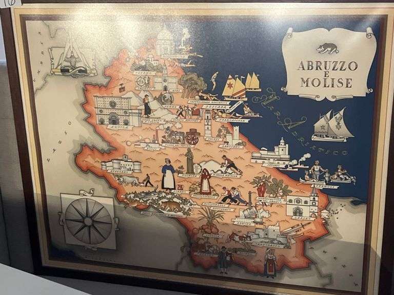LARGE ABRUZZO E MOLISE FRAMED MAP APROX 3'