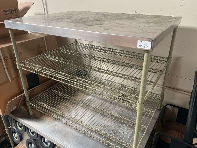 UNIVERSAL BY SPG MODEL 3042SCT STAINLESS TOPPED PREP STATION WITH 2-STORAGE SHELVES APROX 41"L x 30" x 35"