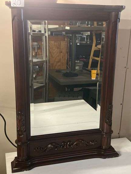 SOLID CHERRY WOODEN TABLE TOP MIRROR APROX 23"x33"