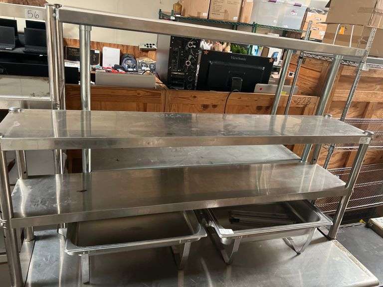 STAINLESS STEEL FOOD PREP TABLE TOP MOUNT STORAGE SHELVING UNIT 2-TIER APROX 5'x1'x2'
