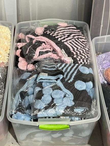 BEBE CHAPEAU BLUE & PINK CROTCHET HATS WITH POM POMS