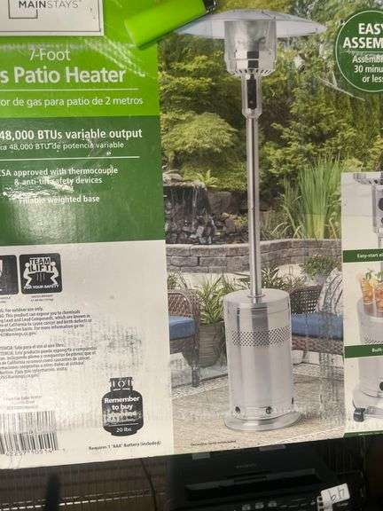 MAINSTAYS 7-FOOT GAS PATIO HEATER STAINLESS STEEL UP TO 48,000BTU MSF328059664030