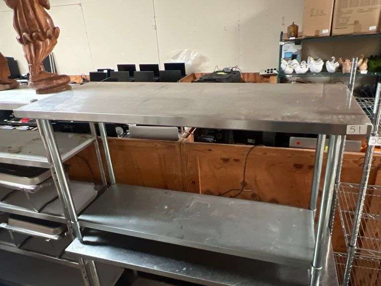 STAINLESS STEEL 2-TIER FOOD PREP TABLE APROX 58"x2'x35"