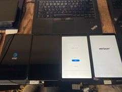 SAMSUNG GALAXY TAB A ANDROID TABLETS FOR VERIZON AND AT&T MOST TESTED AND POWER ON BUT SOME PASSWORD PROTECTED, ONE NEEDS SCREEN REPAIR