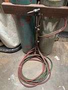 WELDERS DOLLY WITH OXY/ACC TANKS AND HOSES WITH HARRIS 72-2 TORCH ATTACHED