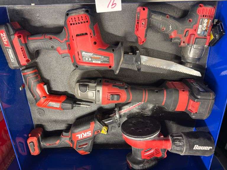 Bauer and Skil Battery Powered Tools and Recip Saw Sander Impact Driver Angle Grinder Etc