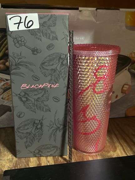 STARBUCKS BLACK PINK STUDDED CUP WITH STRAW BRAND NEW IN OPEN BOX