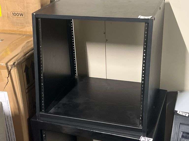 BLACK WOOD AUDIO EQUIPMENT RACK APROX 20"x17"x20"