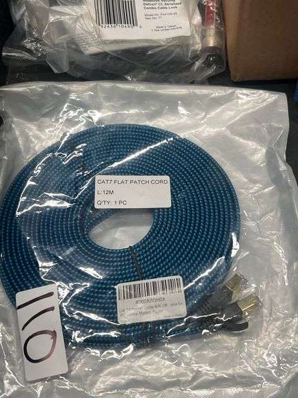 CAT7 FLAT PATCH CORD 40FT BLUE BRAIDED CABLE