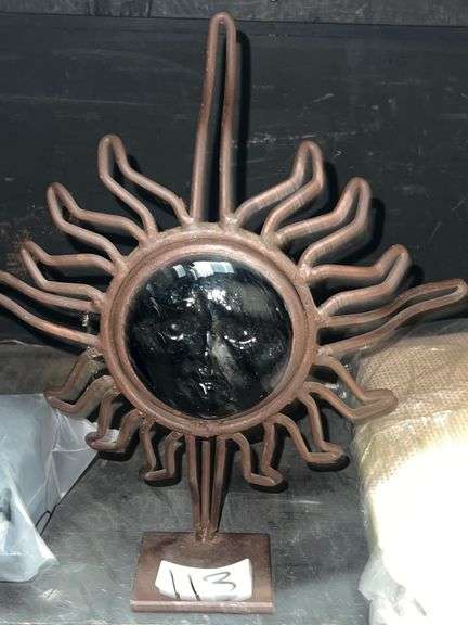 VINTAGE STEEL SUN TEA LIGHT DÉCOR WITH BLUE STAINED GLASS