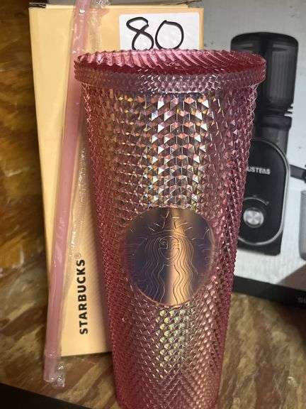 STARBUCKS PINK STUDDED CUP WITH STRAW BRAND NEW IN OPEN BOX