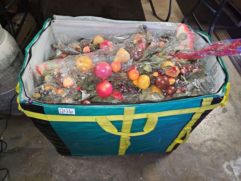 SHIPPING BAG FULL OF ARTIFICIAL FLOWERS, FRUITS AND BERRY STEMS