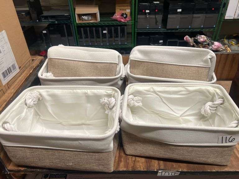FABRIC ORGANIZERS APROX 12"x8"x6" SAND TAN COLOR WITH WHITE ROPE HANDLES