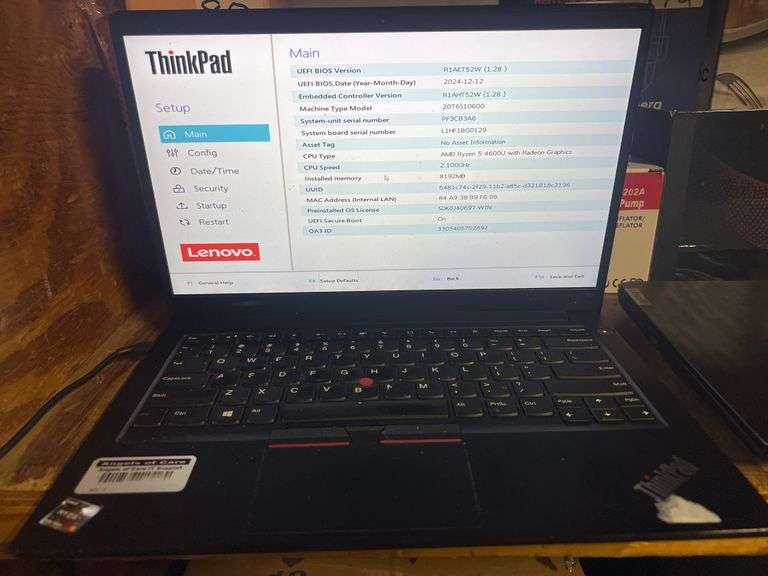 LENOVO THINKPAD E14 GEN 2 LAPTOP WITH AMD RYZEN 4000 SERIES 5 AND RADEON GRAPHICS POWERS ON WITH RAM BUT NO MEMORY