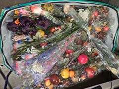 SHIPPING BAG FULL OF ARTIFICIAL FLOWERS, FRUITS AND BERRY STEMS