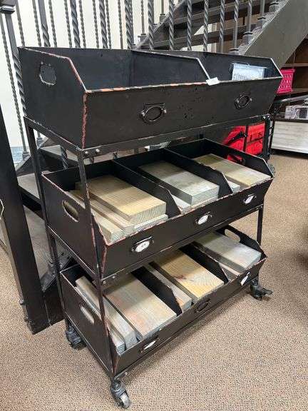 RUSTIC METAL ROLLING ORGANIZER APROX 2.5'x15"x38"
