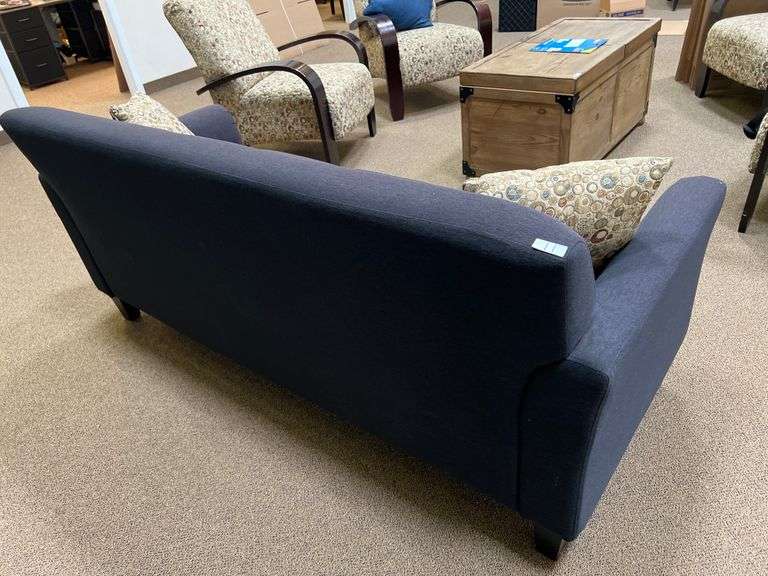 3-PERSON UPHOLSTERED DARK BLUE COUCH APROX 6'x2.5'x2.5'