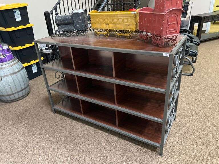 BEAUTIFUL SOLID WOOD AND METAL DISPLAY CABINET ORIGINALLY USED IN "CHARMING CHARLIES" APROX 56"x2'x3.5'