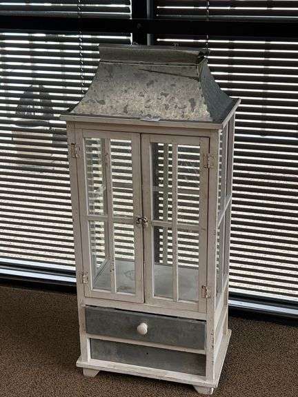 A&B HOME BORGHESE CANDLE LANTERN CABINET WITH 2-FRONT DOORS AND 2-BOTTOM DRAWERS APROX 14"x9"x28"