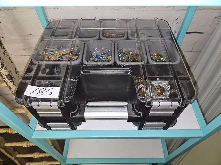 HUSKY DUAL-SIDED SMALL PARTS ORGANIZER WITH 8-REMOVABLE BINS FULL OF HARDWARE