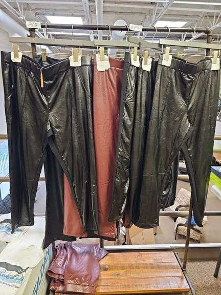 WOMEN'S NEW LEATHER PANTS IN BLACK AND MAROON IN VARIOUS SIZES ORIGINAL RETAIL $50 EA