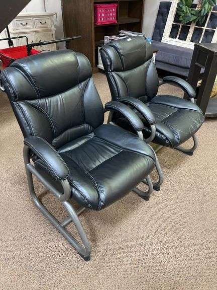 BLACK LEATHER LIKE OFFICE CHAIR WITH GREY METAL LEGS MODEL 5016S ITEM 631242059