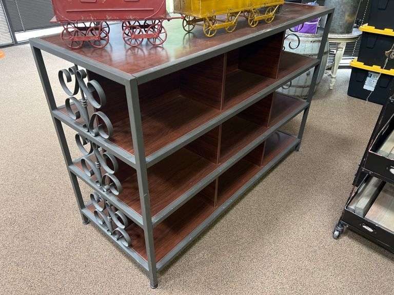 BEAUTIFUL SOLID WOOD AND METAL DISPLAY CABINET ORIGINALLY USED IN "CHARMING CHARLIES" APROX 56"x2'x3.5'