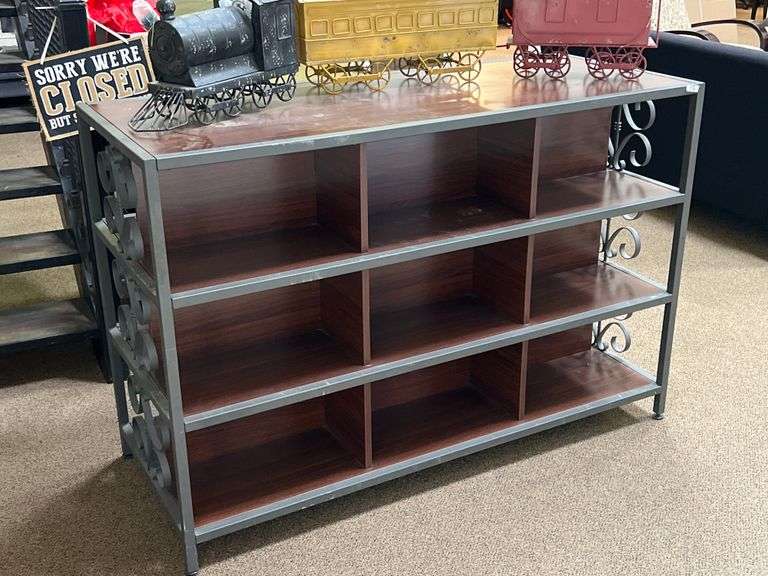BEAUTIFUL SOLID WOOD AND METAL DISPLAY CABINET ORIGINALLY USED IN "CHARMING CHARLIES" APROX 56"x2'x3.5'