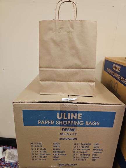 ULINE PAPER SHOPPING BAGS DEBBIE 10"x5"x13" WITH 250 PER CARTON S-7260 KRAFT
