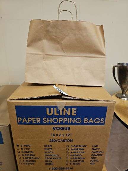 ULINE PAPER SHOPPING BAGS VOGUE 16"x6"x12" WITH 250 PER CARTON S-7099 KRAFT
