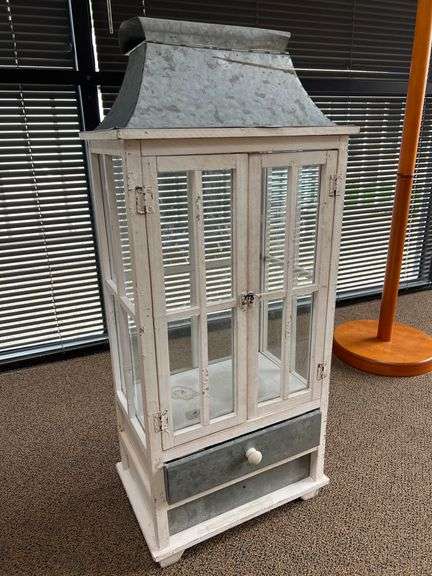 A&B HOME BORGHESE CANDLE LANTERN CABINET WITH 2-FRONT DOORS AND 2-BOTTOM DRAWERS APROX 14"x9"x28"