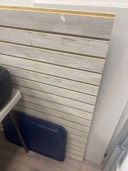 SLAT WALL BOARDS WITH WHITE WOOD DESIGN, EACH PCS APROX 4'SQ